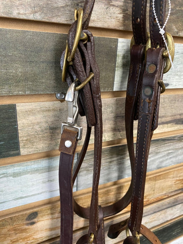 USED  Leather Halter/Brindle Combo Horse Dark Oil