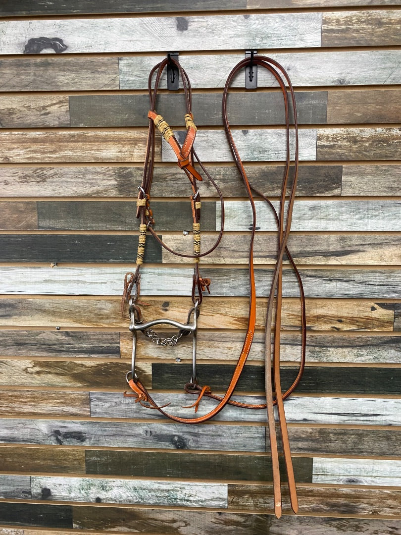 USED  Western Headstall with Split Reins Rawhide Horse Light Oil
