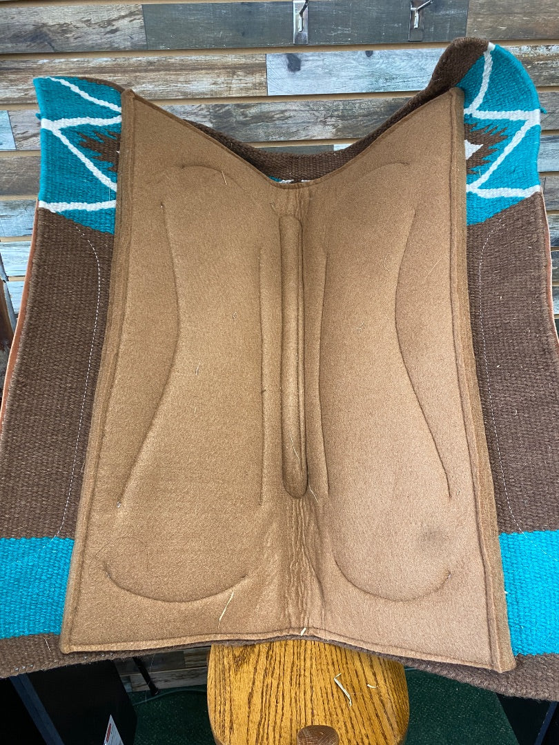 USED Showman Saddlery Western Pad 30x30 Brown/Teal/White