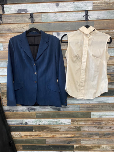USED Equestrian Collect Ladies English Show Jacket/Sleeveless Show Shirt 12/34 Navy/Light Peach