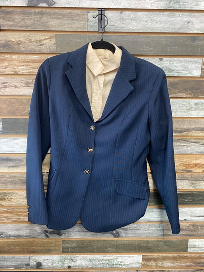 USED Equestrian Collect Ladies English Show Jacket/Sleeveless Show Shirt 12/34 Navy/Light Peach