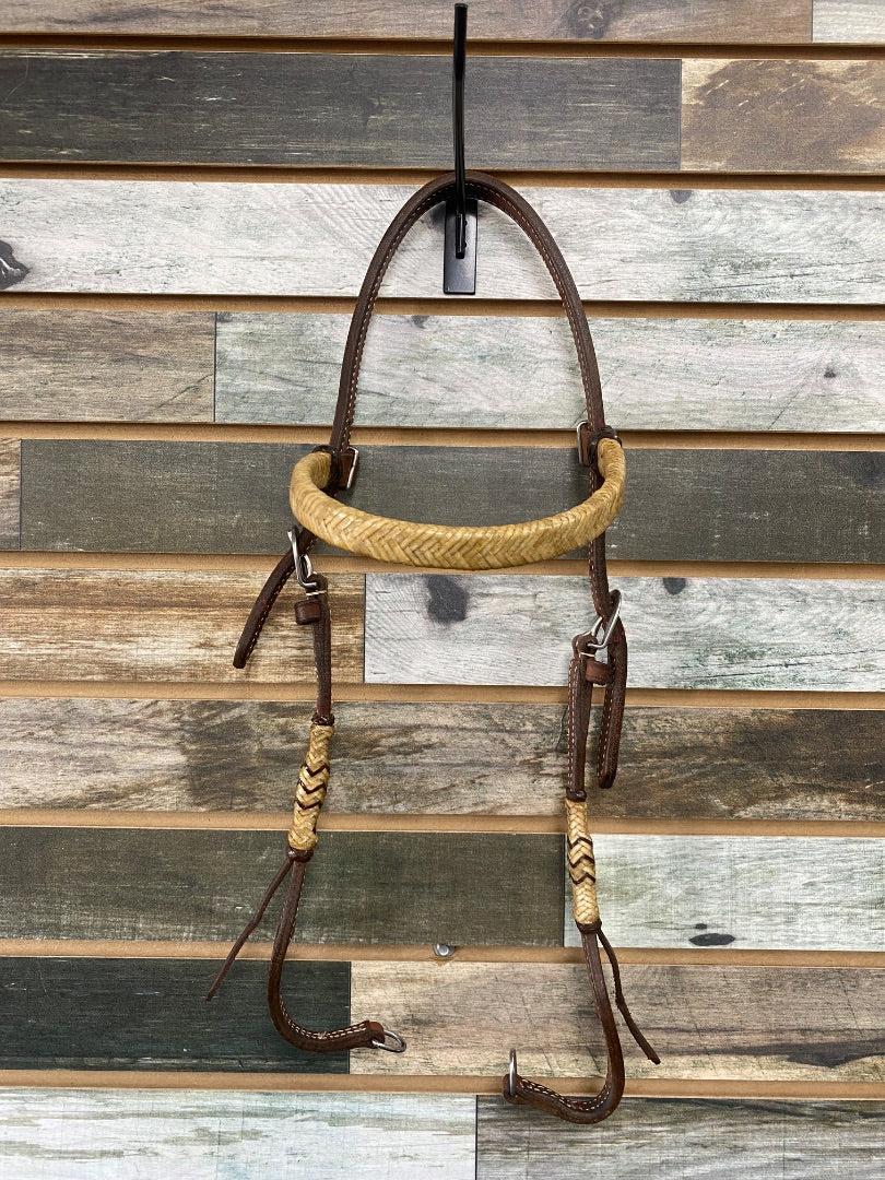USED  Leather Headstall with Rawhide and Quick Release Ends Horse Brown
