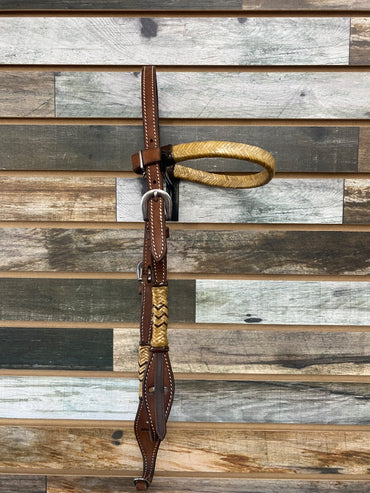 USED  Leather Headstall with Rawhide and Quick Release Ends Horse Brown