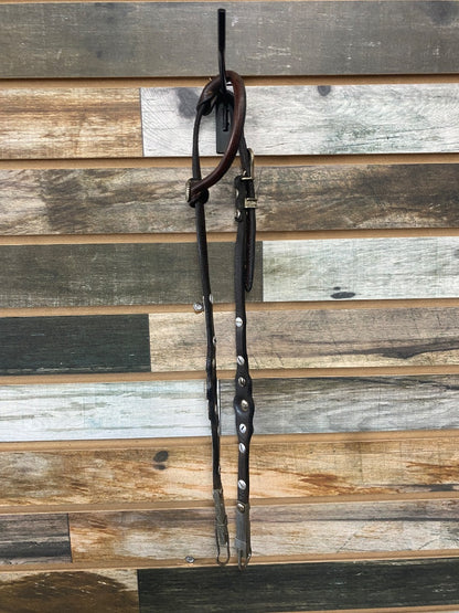 USED Circle Y Show One Ear Headstall with Silver Horse Dark Oil