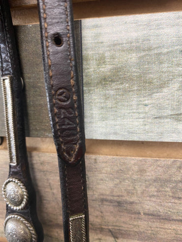 USED Circle Y Show One Ear Headstall with Silver Horse Dark Oil