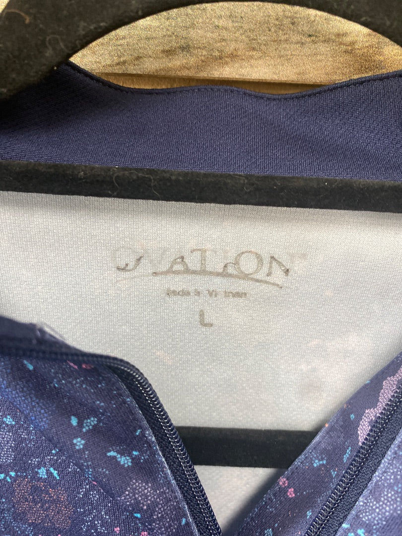 USED Ovation Quarter Zip Shirt Large Navy Mosaic Floral Print
