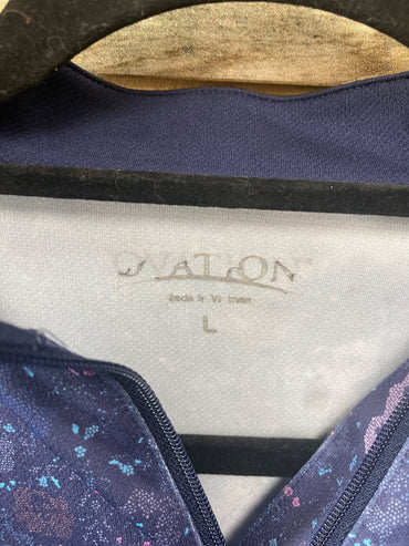 USED Ovation Quarter Zip Shirt Large Navy Mosaic Floral Print