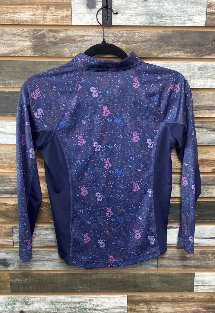 USED Ovation Quarter Zip Shirt Large Navy Mosaic Floral Print