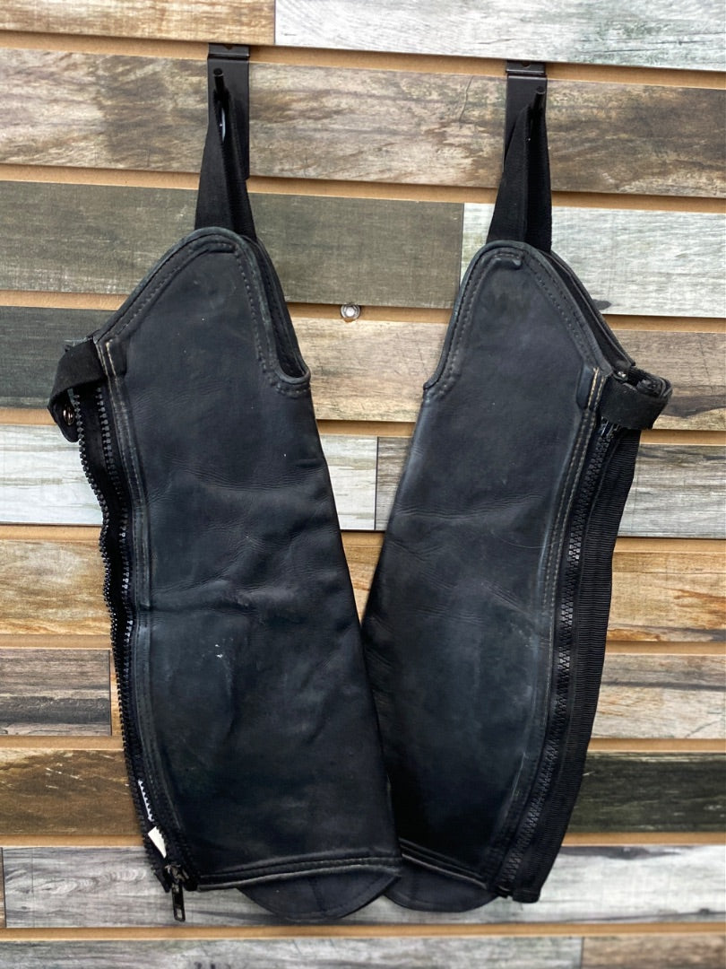 USED Horze Black Leather Half Chaps Small Black