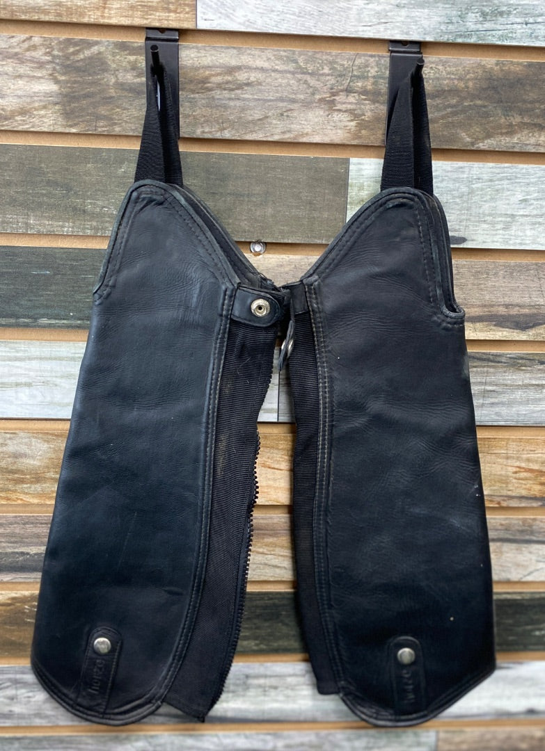 USED Horze Black Leather Half Chaps Small Black
