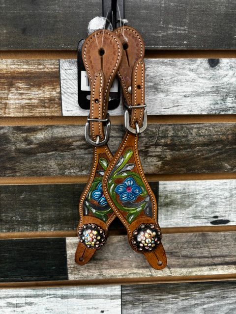 USED Silver Royal Ladies Western Spur Straps Ladies Tan/Floral Pattern
