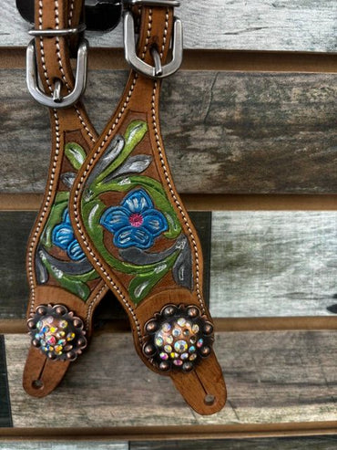 USED Silver Royal Ladies Western Spur Straps Ladies Tan/Floral Pattern