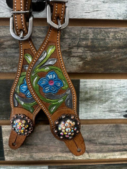 USED Silver Royal Ladies Western Spur Straps Ladies Tan/Floral Pattern
