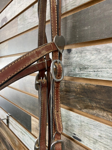 USED  Browband Leather Headstall with bit Pony Dark Oil Heart Accents