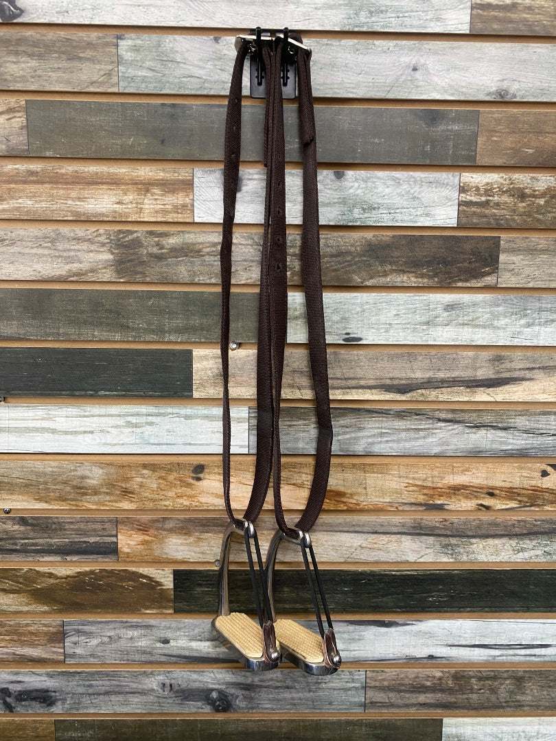 USED  Peacock Stirrups w/ Brown Nylon Stirrup Leathers
