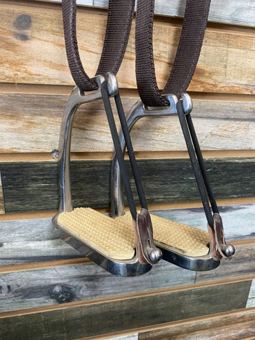 USED  Peacock Stirrups w/ Brown Nylon Stirrup Leathers