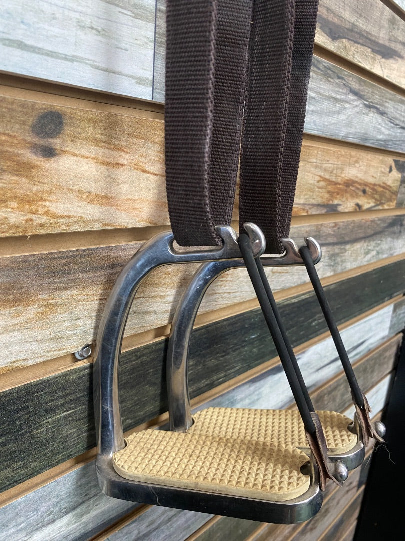 USED  Peacock Stirrups w/ Brown Nylon Stirrup Leathers