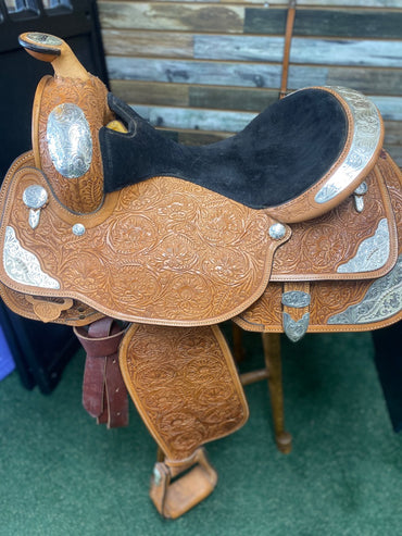 USED Circle Y Western Pleasure Show Saddle with Breast Collar and Cinch 16" Light Oil