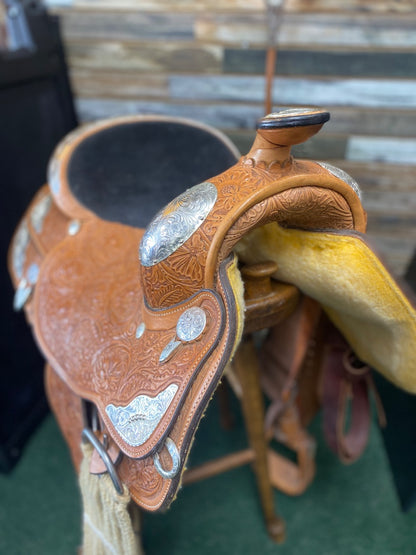 USED Circle Y Western Pleasure Show Saddle with Breast Collar and Cinch 16" Light Oil