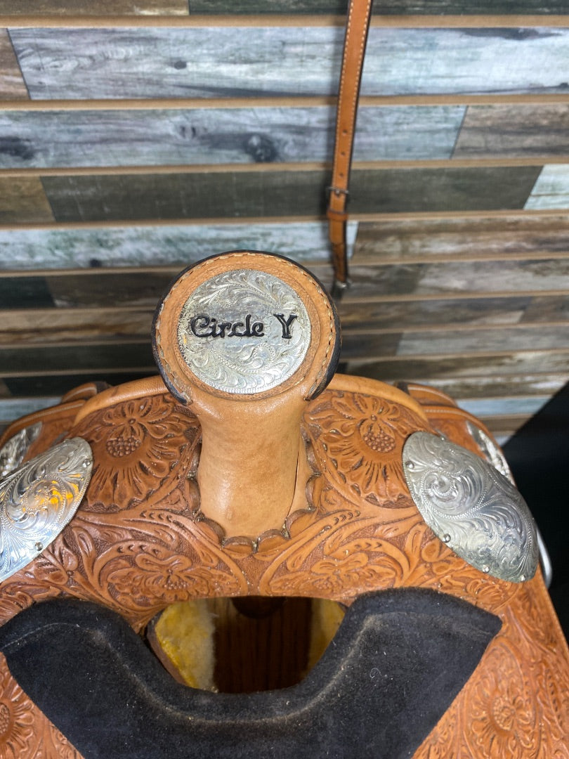 USED Circle Y Western Pleasure Show Saddle with Breast Collar and Cinch 16" Light Oil