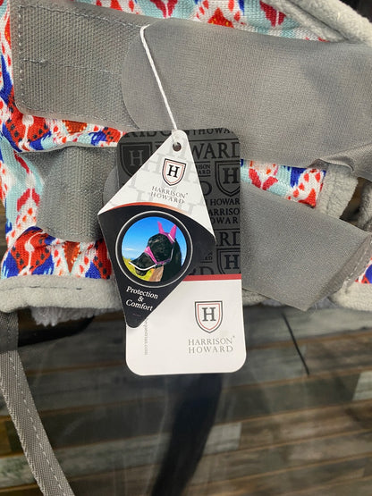 USED Harrison Howard Fly Mask w/ Ears and Nose Red/Blue/Pink Black