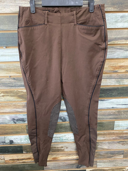 USED Ariat All Circuit Ladies Side zip Kneepatch Breech 30L Brown