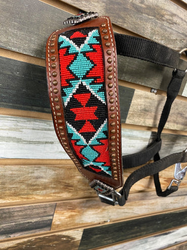 USED  Nylon Halter w/ Beaded Leather Nose Band Horse