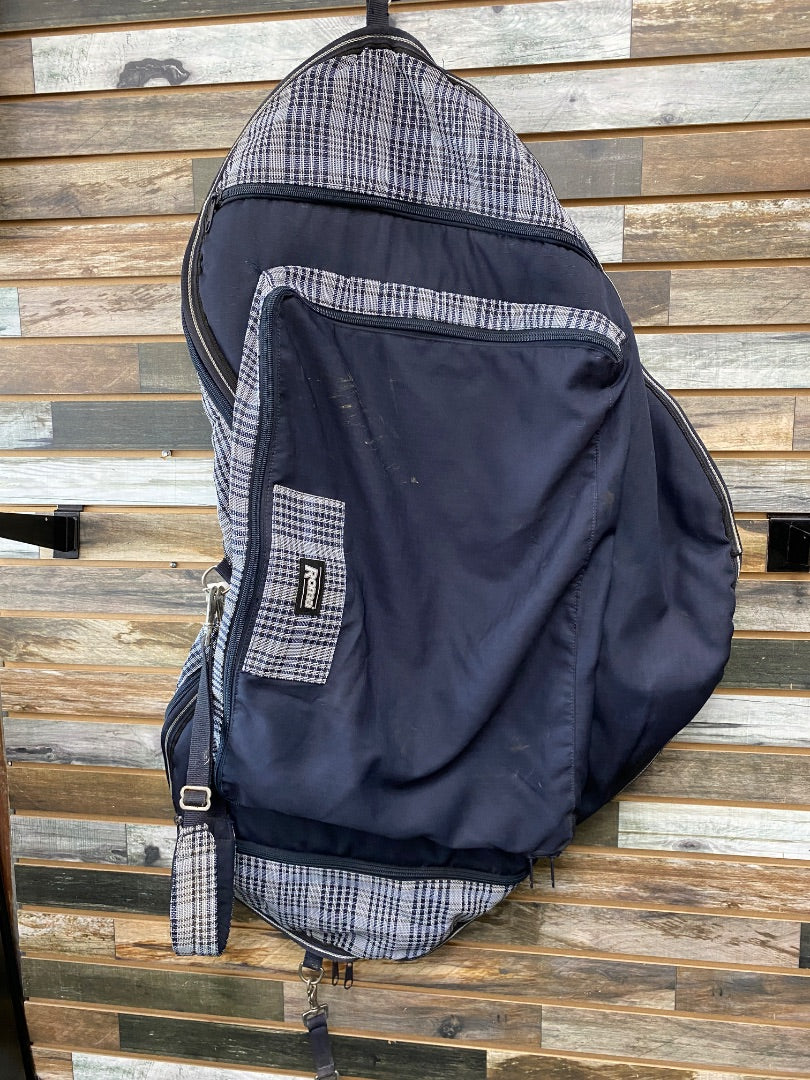 USED  English Saddle Carrier  Blue/White Plaid