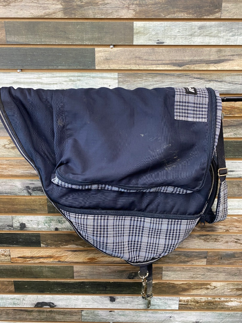 USED  English Saddle Carrier  Blue/White Plaid
