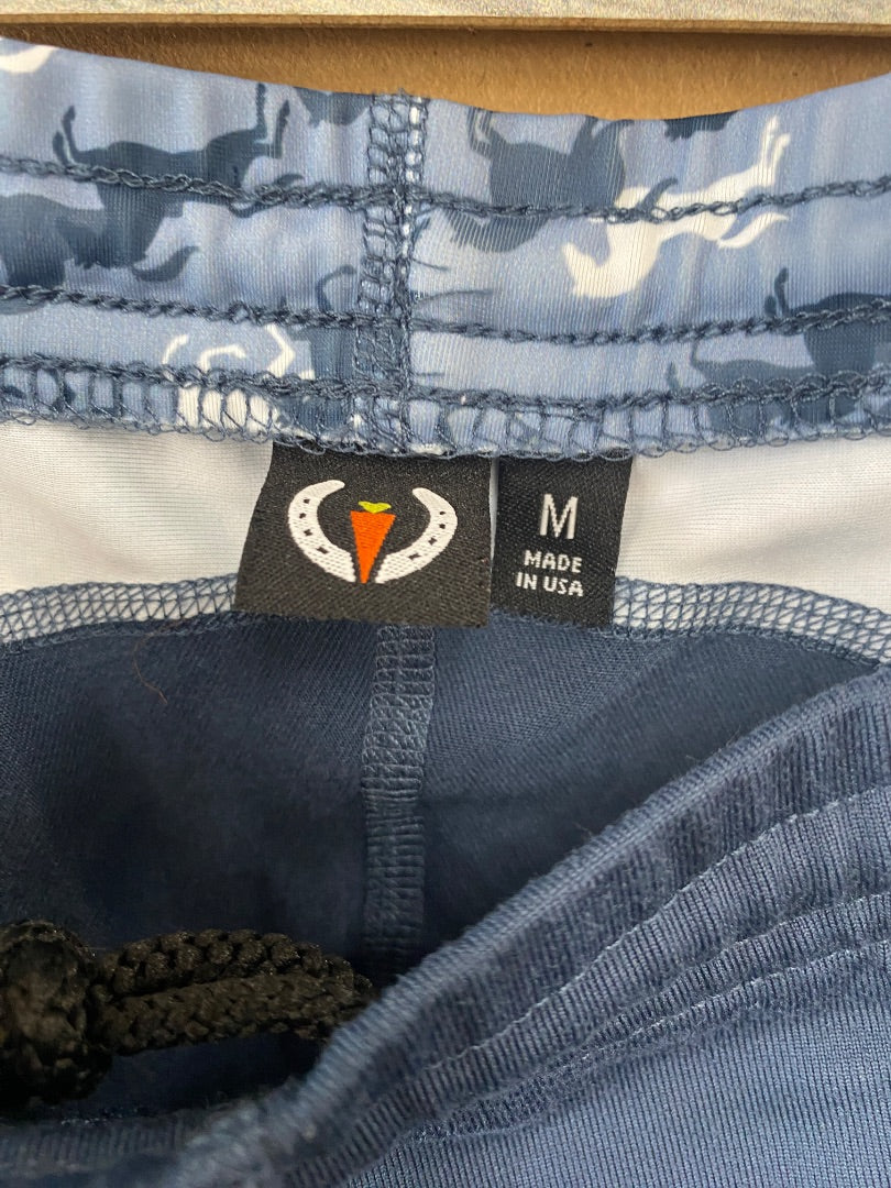 USED Kerrits Youth Knee Patch Tights Medium Navy Horse Print
