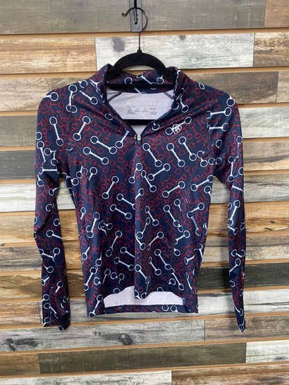 USED Ariat Youth English Riding top Medium/10 Red/White/Blue Bit Pattern