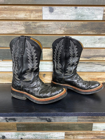 USED Logan Ladies Western Boots 7.5 Black Ostrich Leather