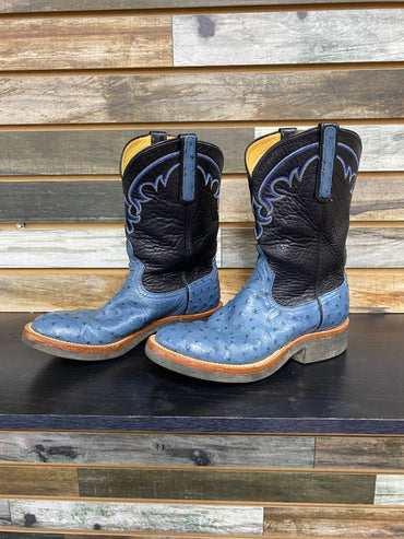 USED Logan Ladies Western Boots 7.5 Blue Ostrich Leather