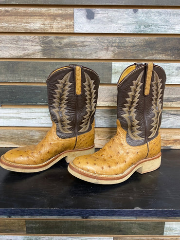 USED Loagn Ladies Western Boots 7.5 Brown Ostrich Leather