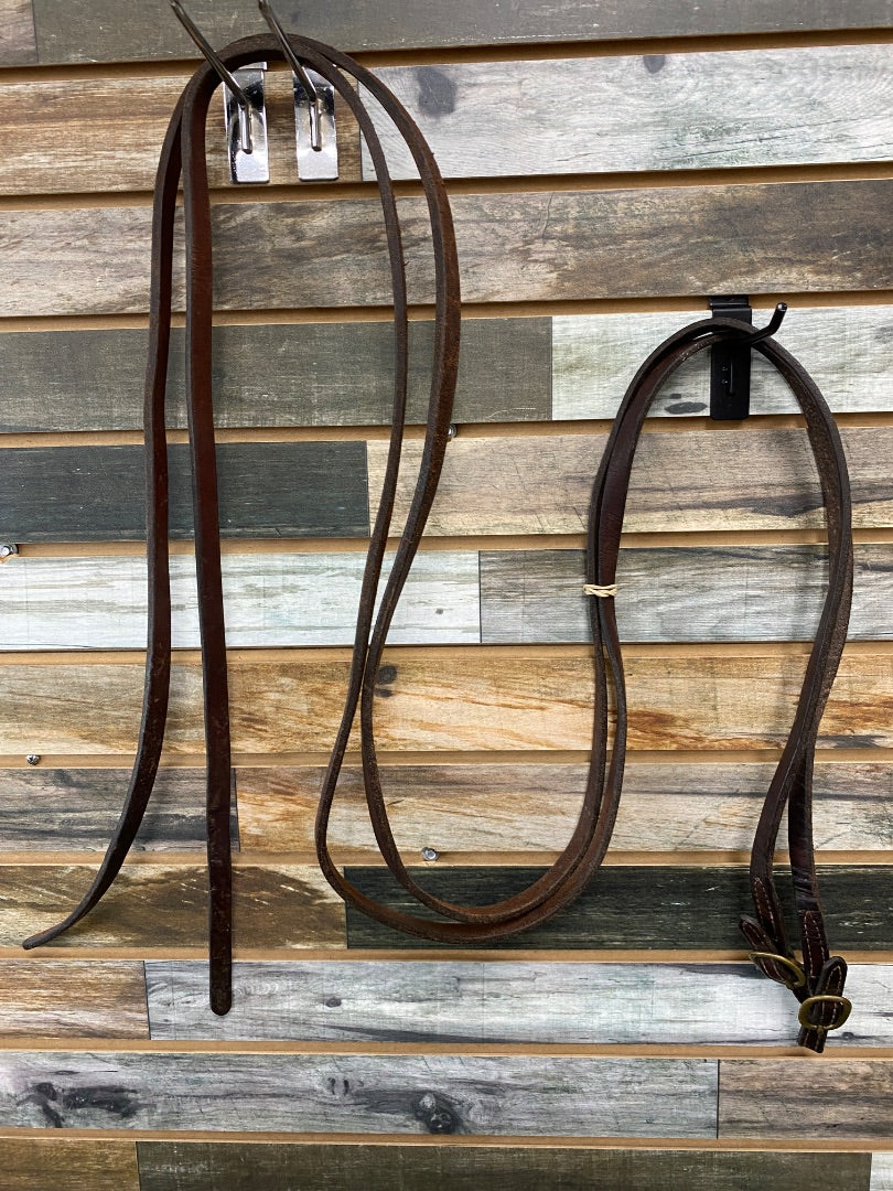 USED  Western Split Reins with Brass Buckle Ends  Dark OIl