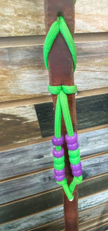 USED  Nylon Laced Leather Reins  Green & Medium Oil