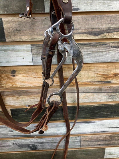 USED  Western Browband Headstall with 5" Curb Bit and Split Reins Horse Dark Oil
