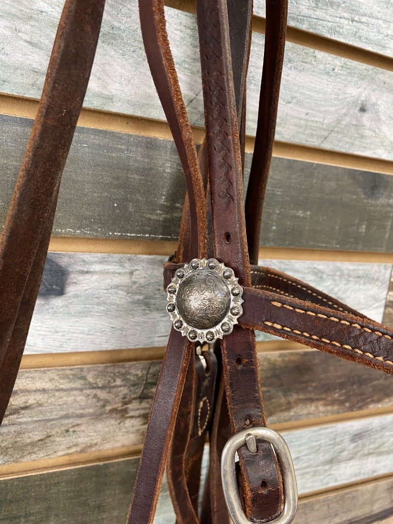 USED  Western Browband Headstall with 5" Curb Bit and Split Reins Horse Dark Oil