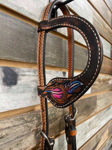 USED  One Eared Painted Headstall Horse Medium Oil
