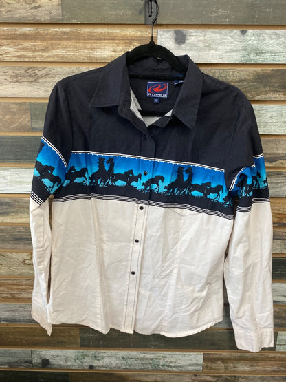 USED Roper Pearl Snap Large Black/Blue/White