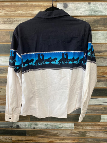 USED Roper Pearl Snap Large Black/Blue/White