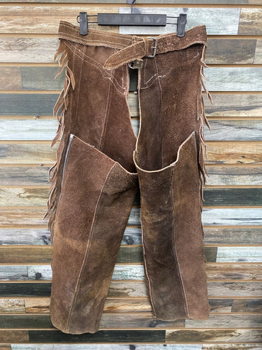 USED  Suede Chaps w/ Fringe & Buckstiching  Brown