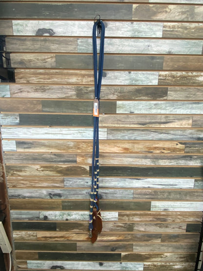 USED  Blue Nylon Split Reins w/ Leather ends