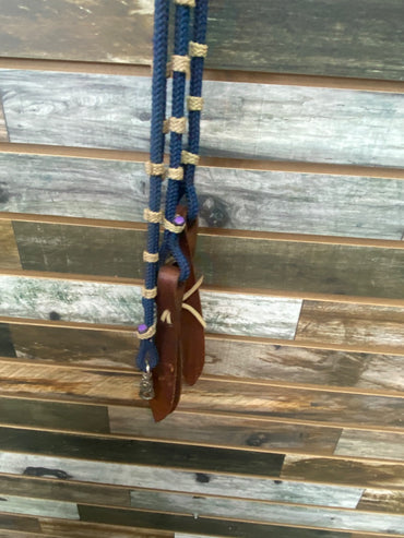 USED  Blue Nylon Split Reins w/ Leather ends
