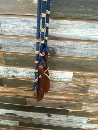 USED  Blue Nylon Split Reins w/ Leather ends