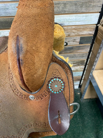 USED Circle Y High Horse Barrel Saddle 16in Light Oil/Turquoise