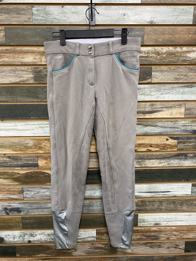 USED Smartpak Piper Ladies Fullseat Breech 28 Grey/ Light Blue Trim