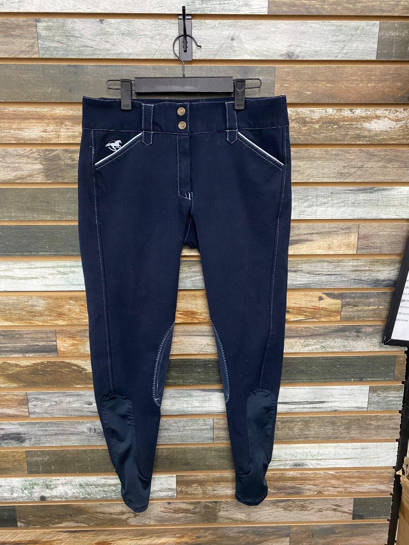 USED Smartpak Piper Ladies Kneepatch Breech 28 Navy /Light Blue Trim