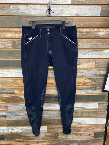 USED Smartpak Piper Ladies Kneepatch Breech 28 Navy /Light Blue Trim