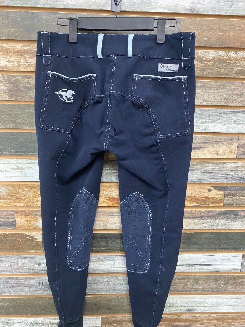 USED Smartpak Piper Ladies Kneepatch Breech 28 Navy /Light Blue Trim